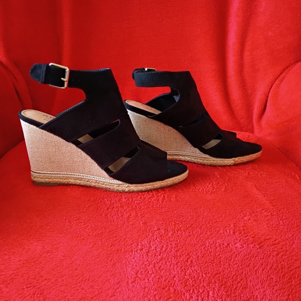 Apt.9 Espadrilles Wedge Sandals Women Sz 6 Black Coastal Beach Casual Vacation